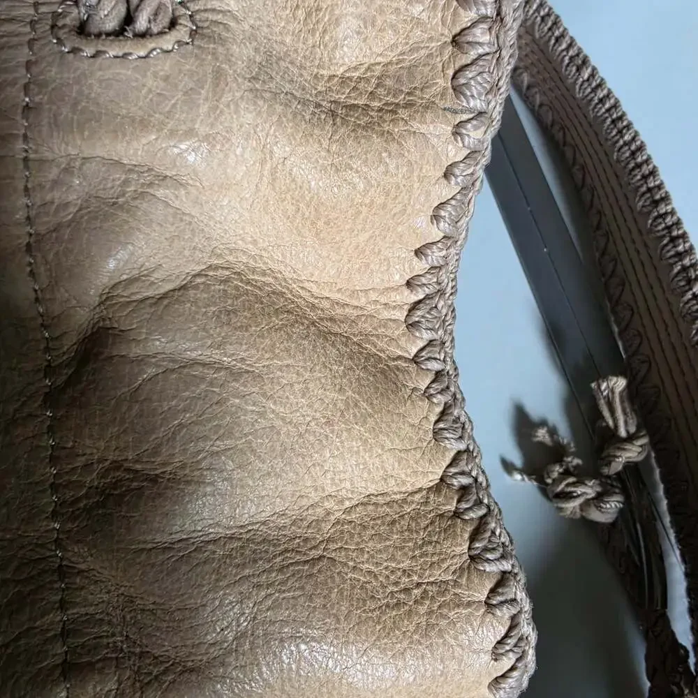 The Sak Leather Women's Crochet Trim Medium Hobo Beige Bag